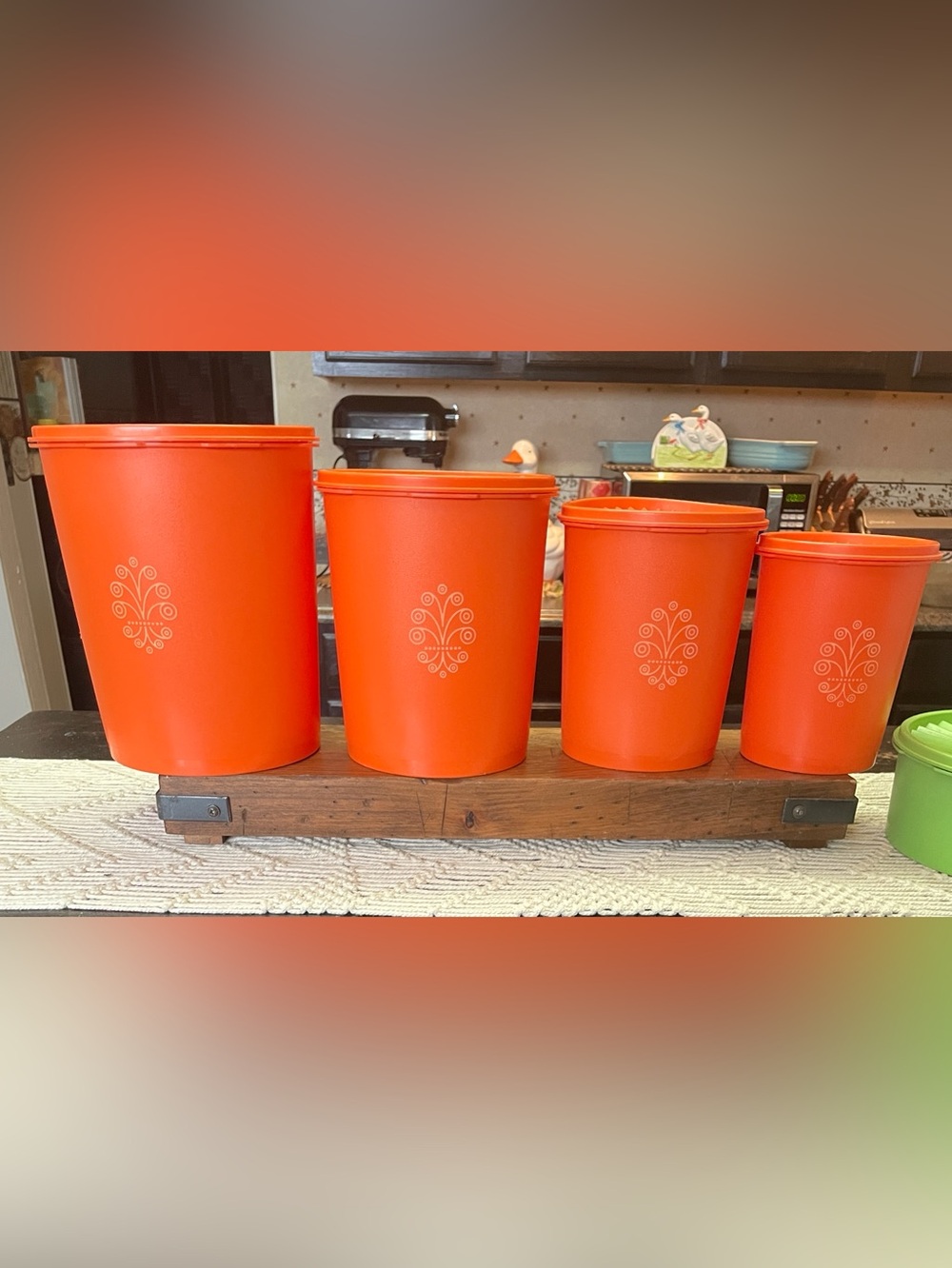 Vintage Tupperware Orange Decorative Kitchen Canister Set (4) with Bonus Items
